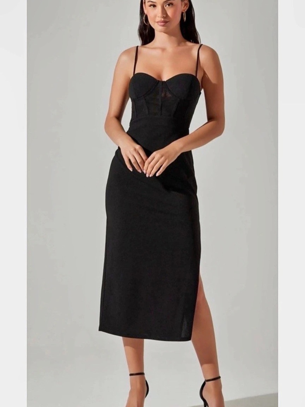 ASTR the Label Corset Mesh Bodice Midi Dress Black Midi Dress